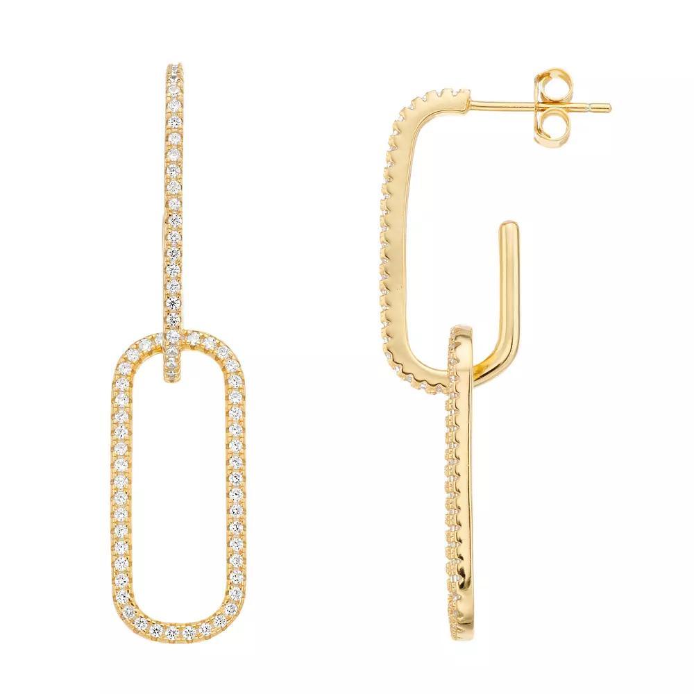 14k Gold Over Silver Cubic Zirconia Statement Link Drop Earrings, Women's, Gold Tone Product Image