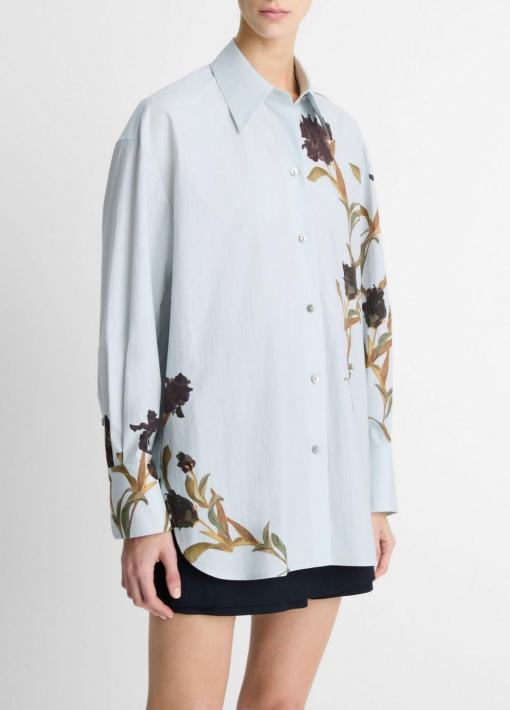 Womens Placed Iris Cotton Button-Front Shirt, Salt Glass/black Iris, Size M Vince Product Image
