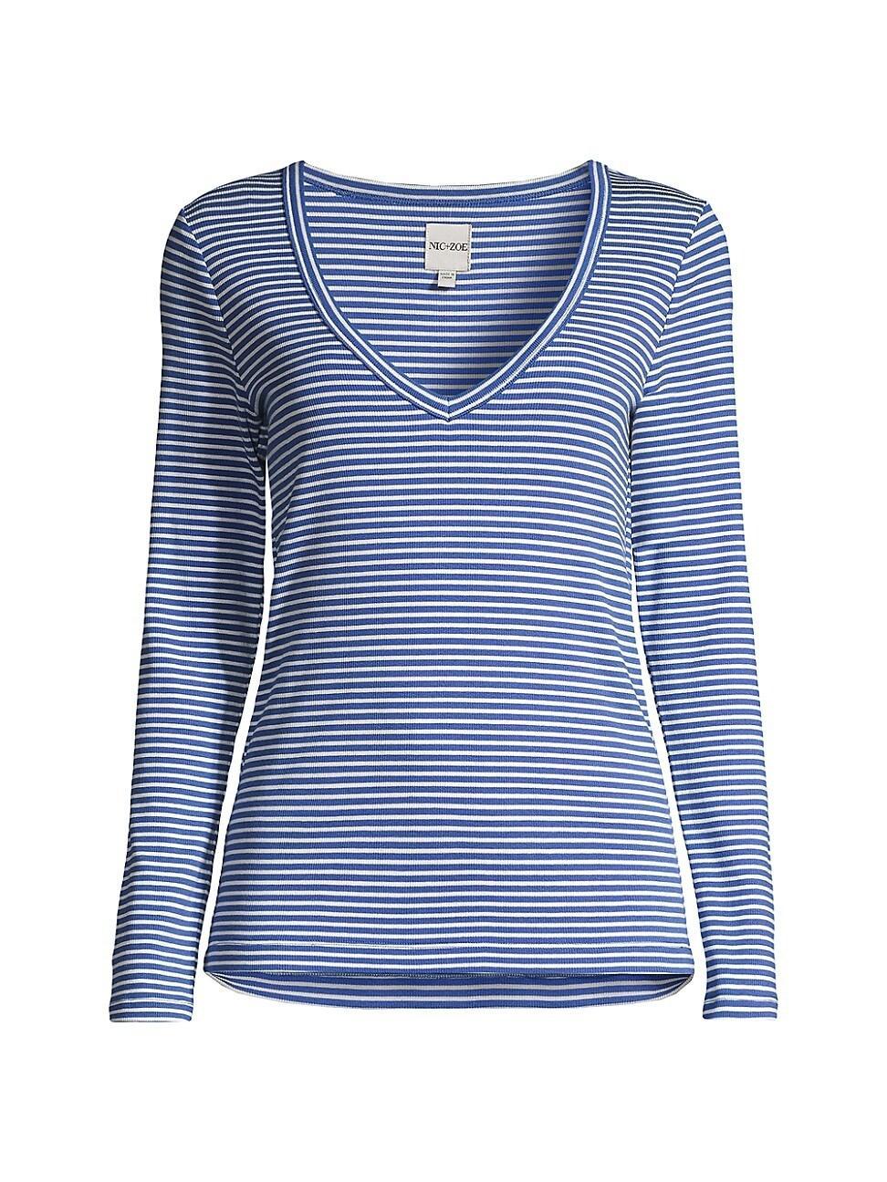NIC+ZOE Striped Rib Knit V Neck Tee Multi) Women's Clothing Product Image