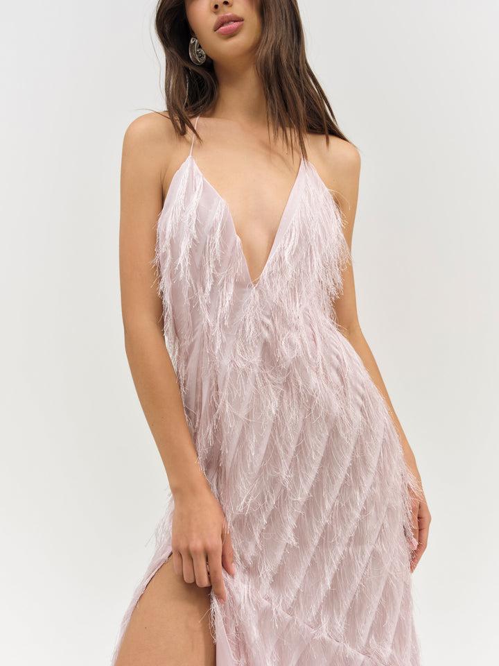 Heidi Fringe Maxi Dress — Pink Product Image