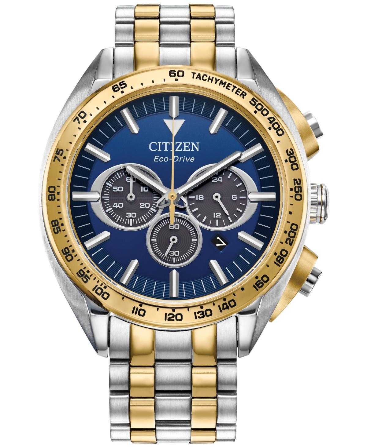 Citizen Mens Eco-Drive Carson Stainless Steel Bracelet Chronograph Watch Blue Two Tone Product Image