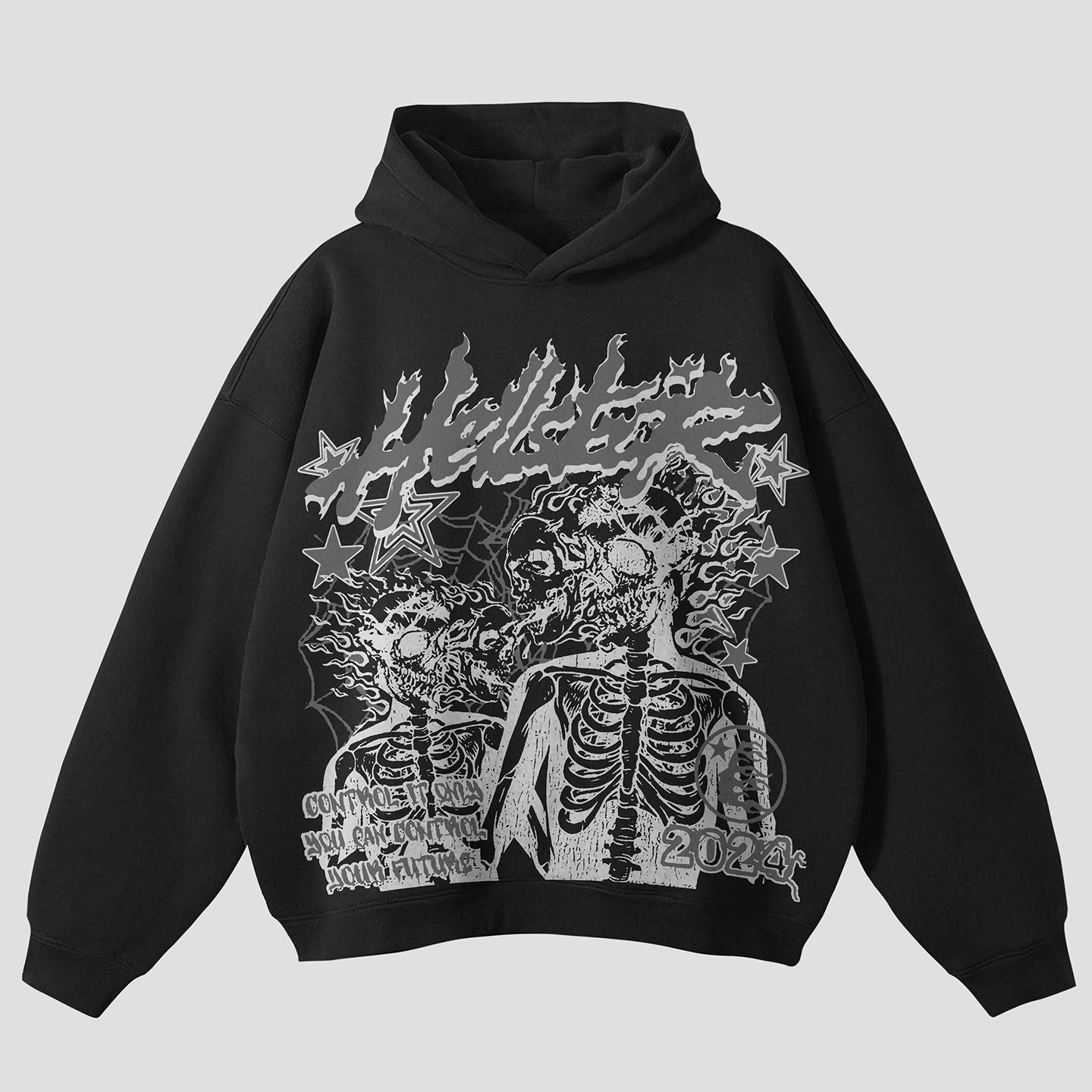 Vintage Personalized Skull In Soul Hell Star Graphic Simple Pocketless Hoodie Product Image
