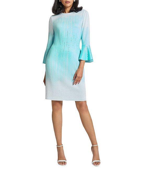 Ming Wang Soft Knit Ombre Round Neck 3/4 Bell Sleeve Dress Product Image