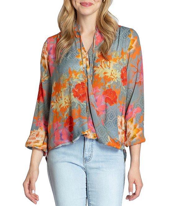 APNY Boho Floral V-Neck Long Sleeve Crossover Top Product Image