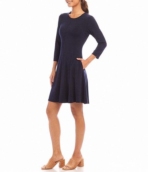 Karen Kane Scoop Neck 3/4 Sleeve Fit & Flare Dress Product Image
