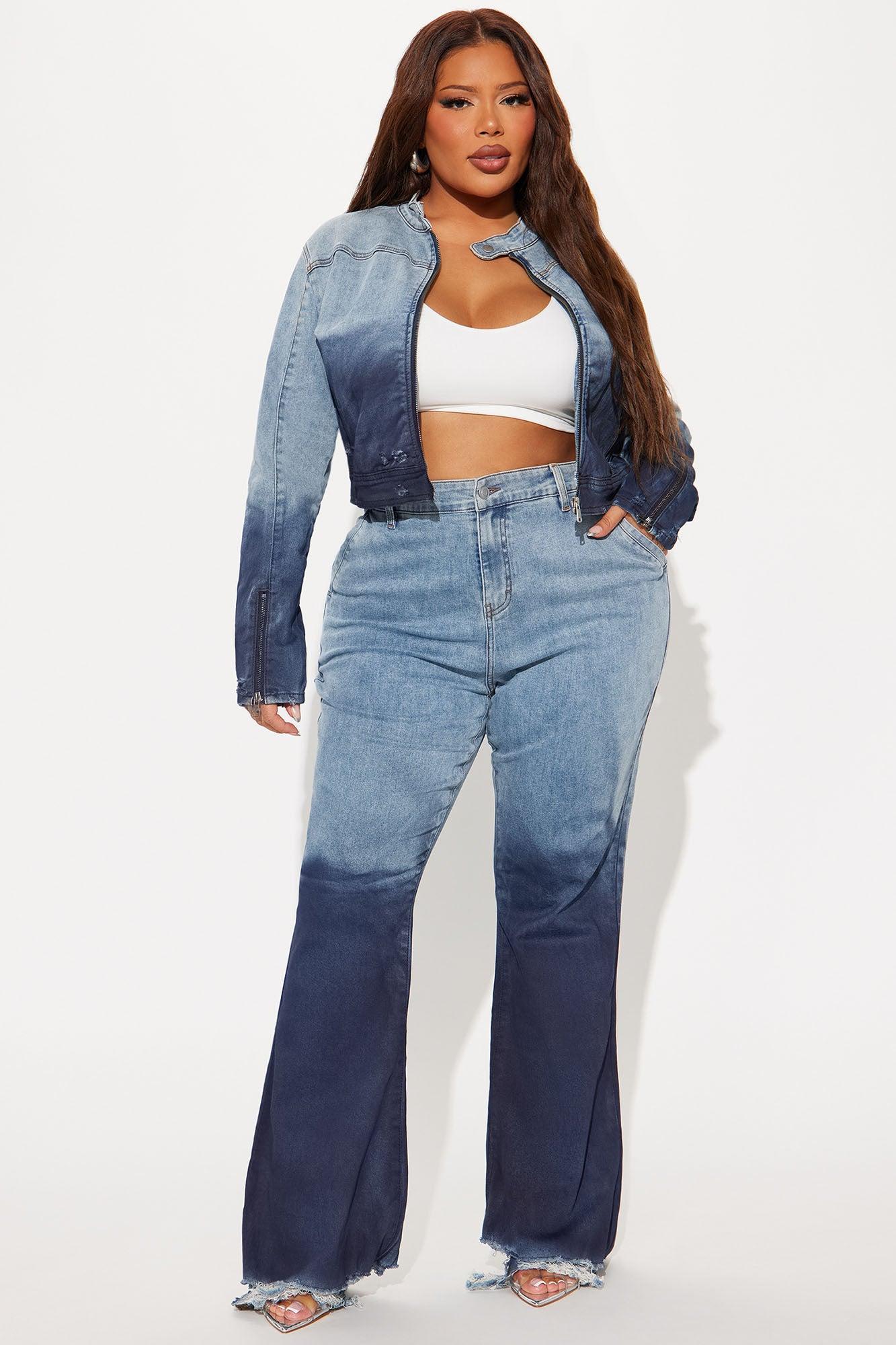 Out Of Reach Ombre Moto Denim Jacket - Medium Wash Product Image