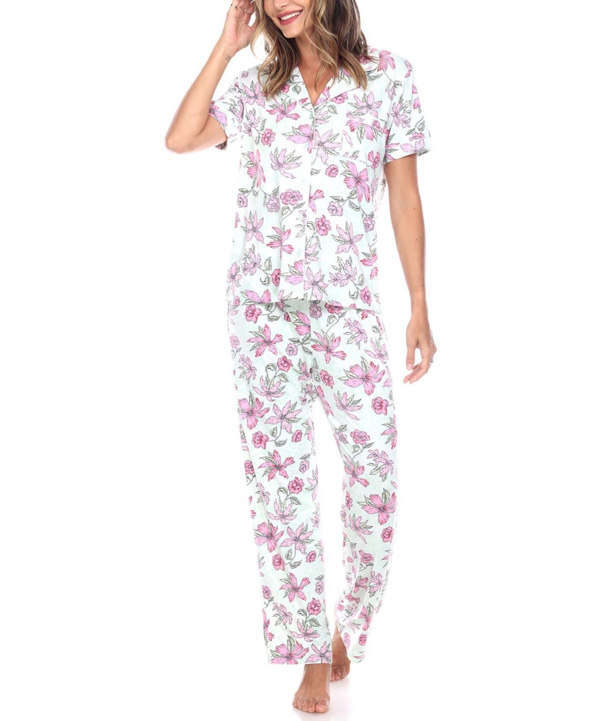 Women's Short Sleeve Top and Pants Pajama Set - White Mark Product Image