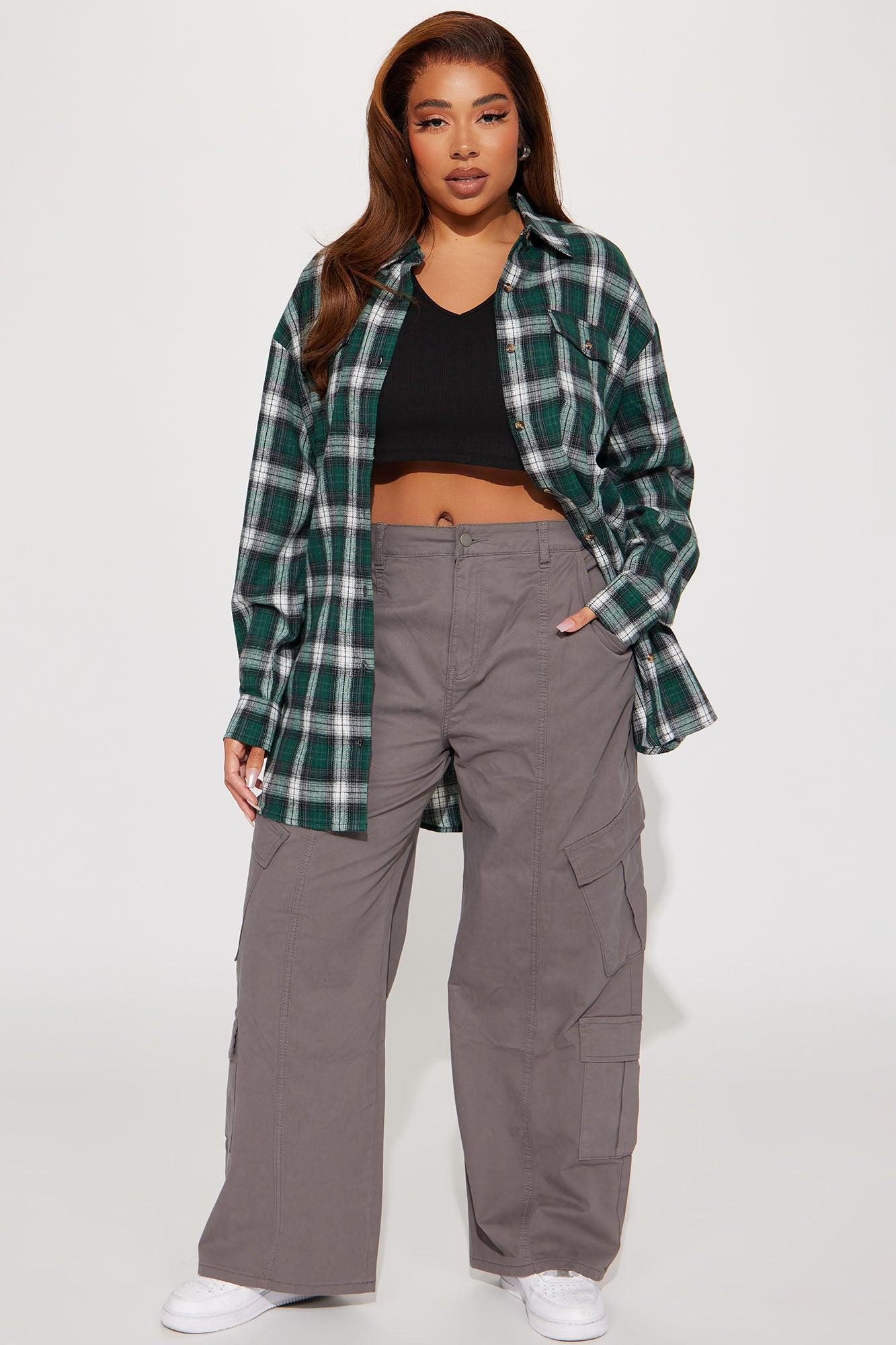 Pretty In Plaid Oversized Flannel Top - Green/combo Product Image