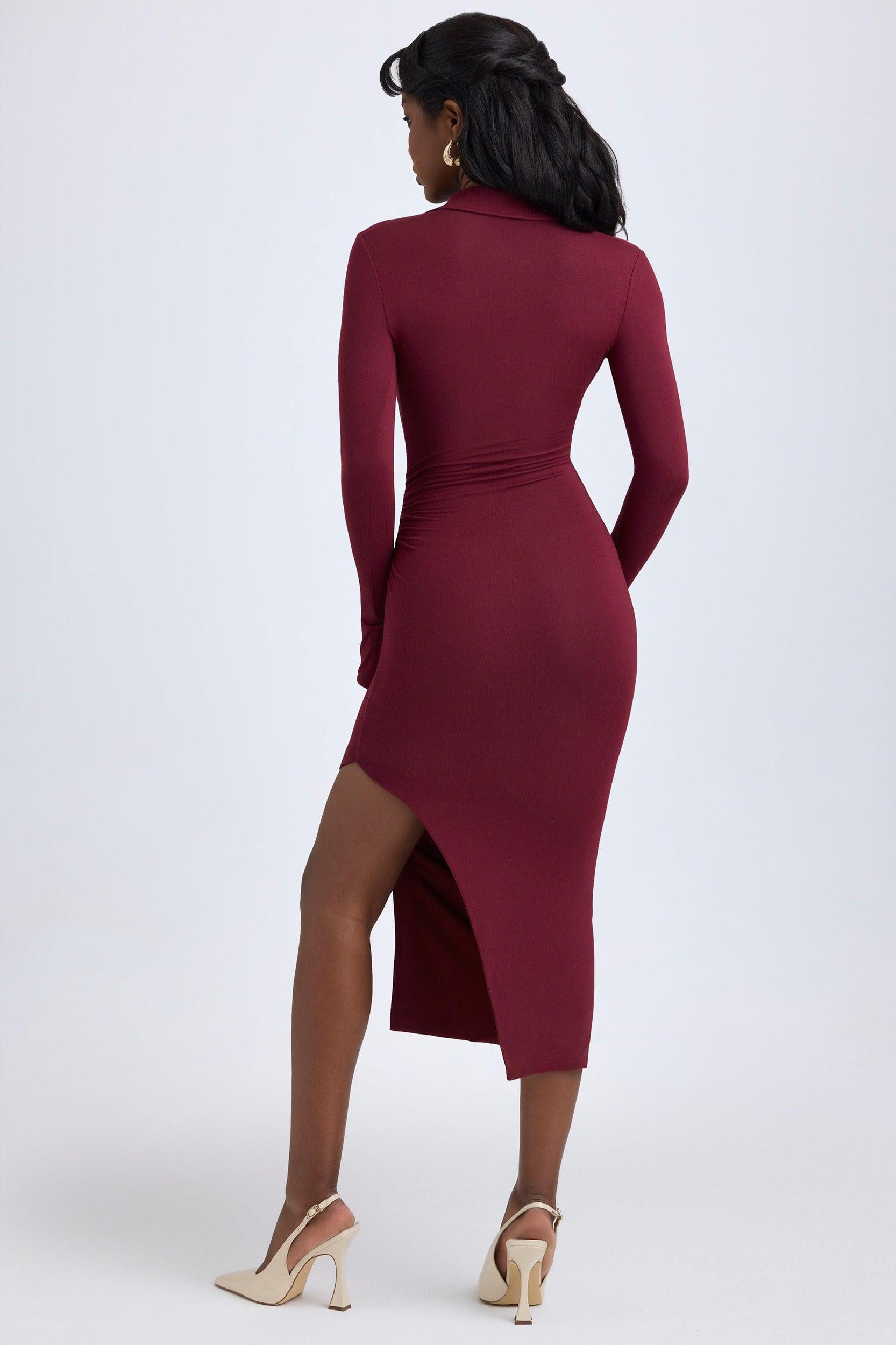 Modal Plunge V-Neck Midaxi Dress in Wine Red Product Image