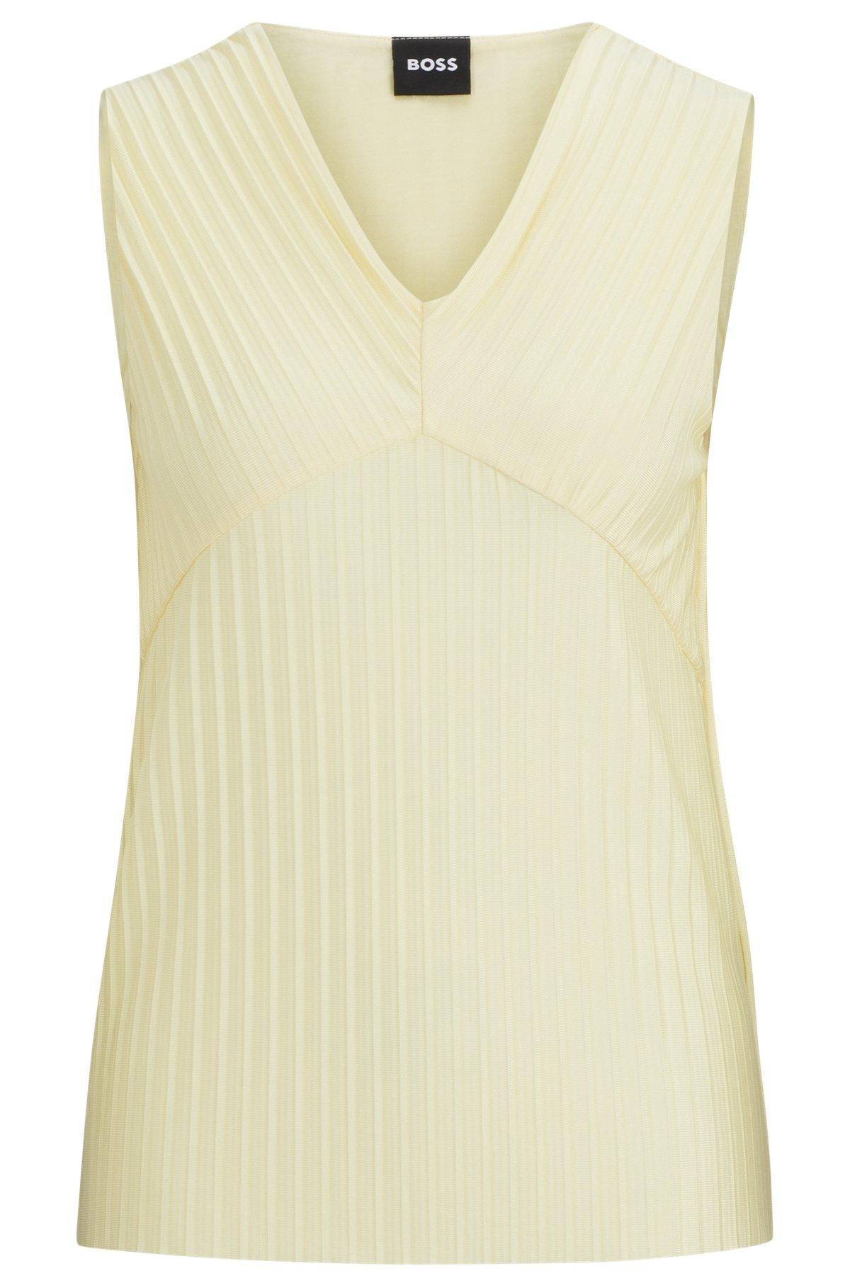 Sleeveless jersey top with V neckline and plissé pleats  Product Image