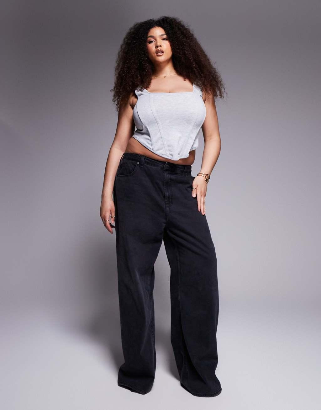 ASOS DESIGN Curve square neck corset top in heather gray Product Image