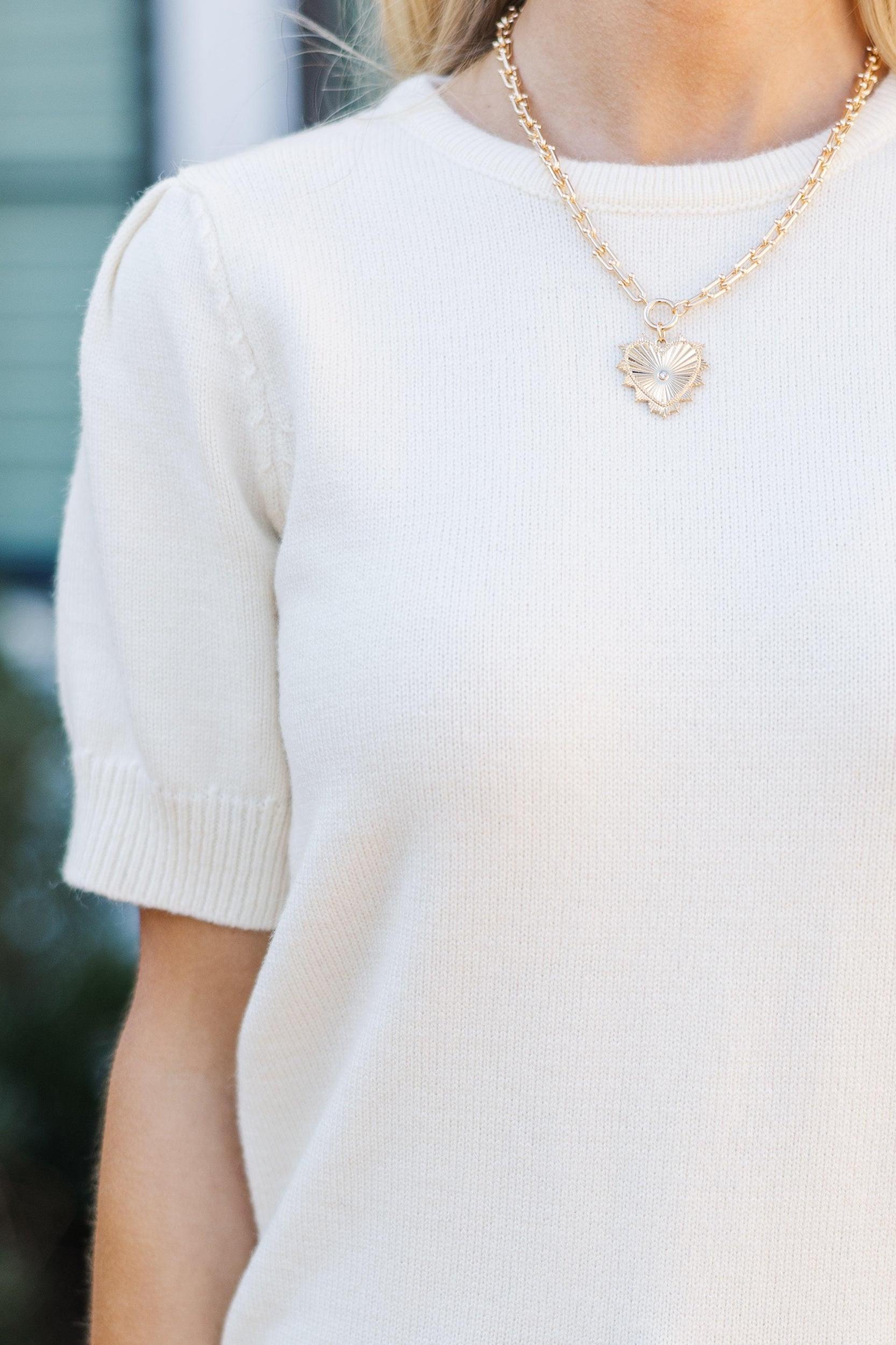 Crowd Pleaser Cream Short Sleeve Sweater Female Product Image