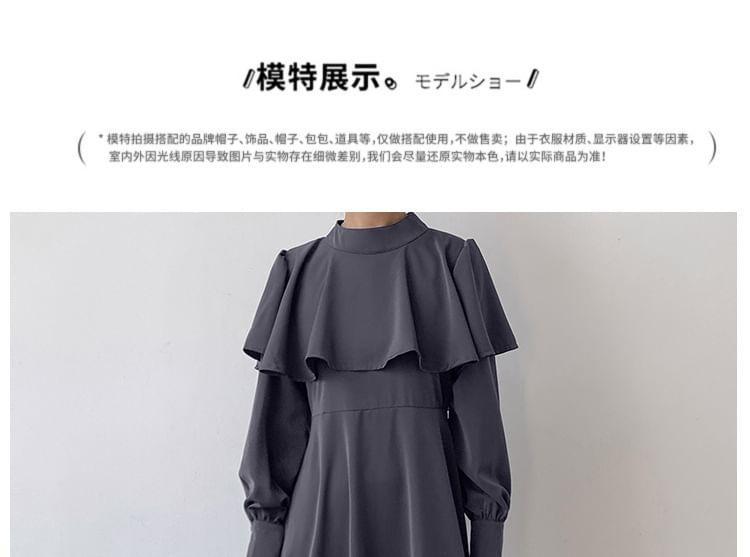 Puff-Sleeve Mock Neck Plain Maxi A-Line Dress Product Image