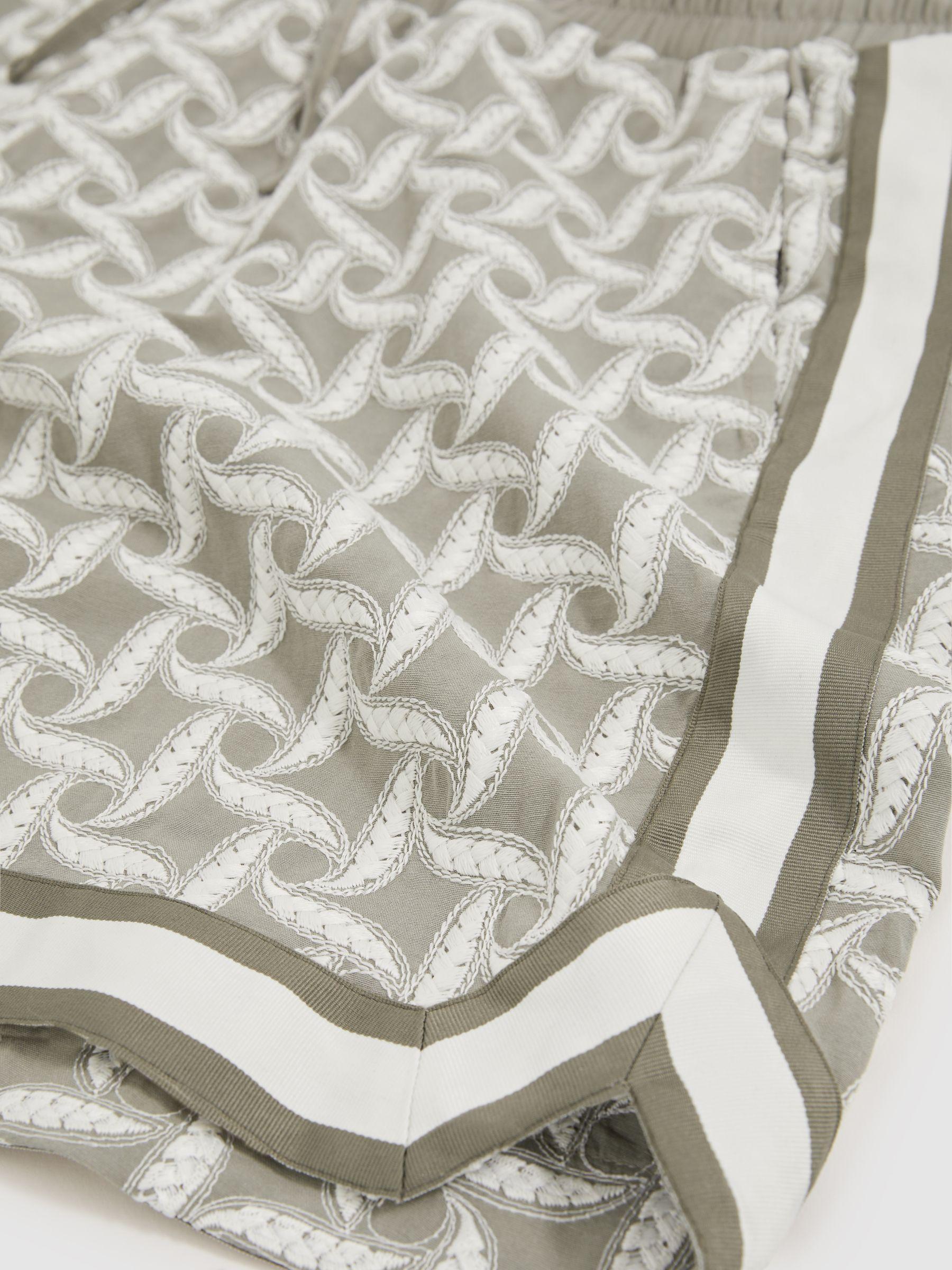 Reiss | Ché Embroidered-Motif Shorts in Sage/White Product Image