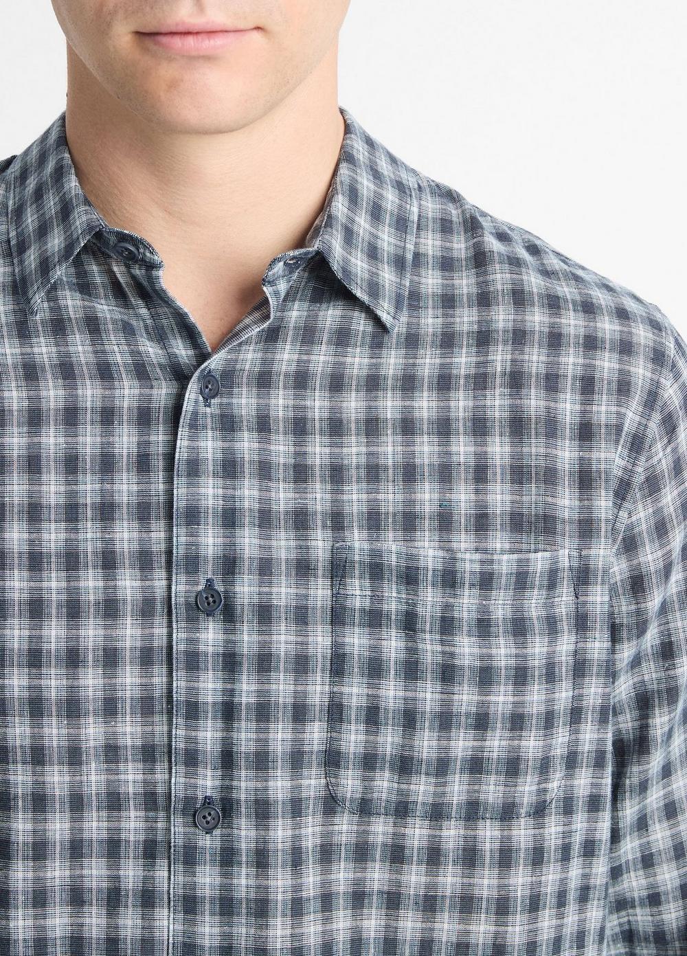 Mens Summit Plaid Linen-cotton Long-Sleeve Shirt, Venice Blue/blue Cloud, Size L Vince Product Image