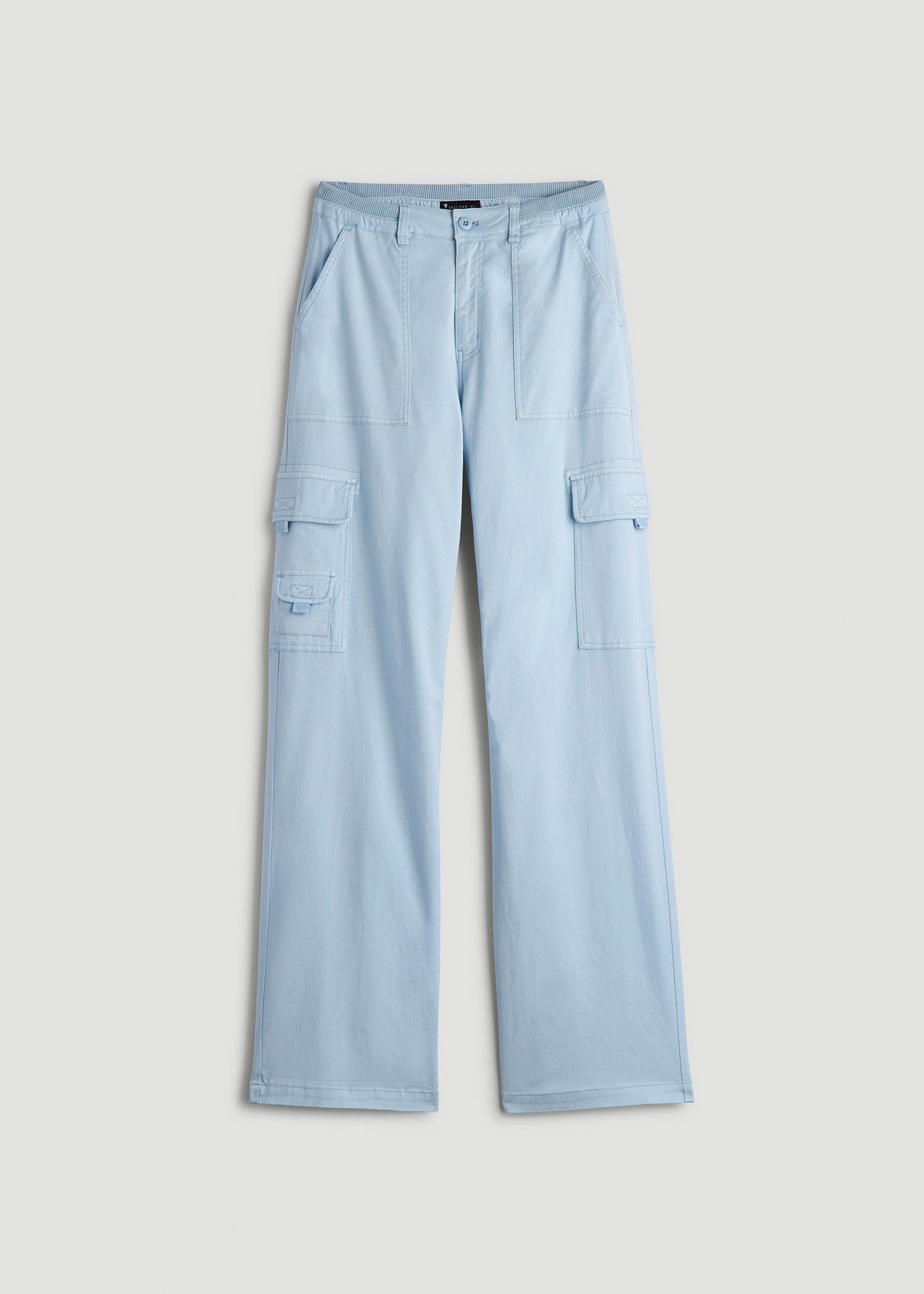 Garment Dyed Wide Leg Cargo Pants for Tall Women in Ice Blue Product Image