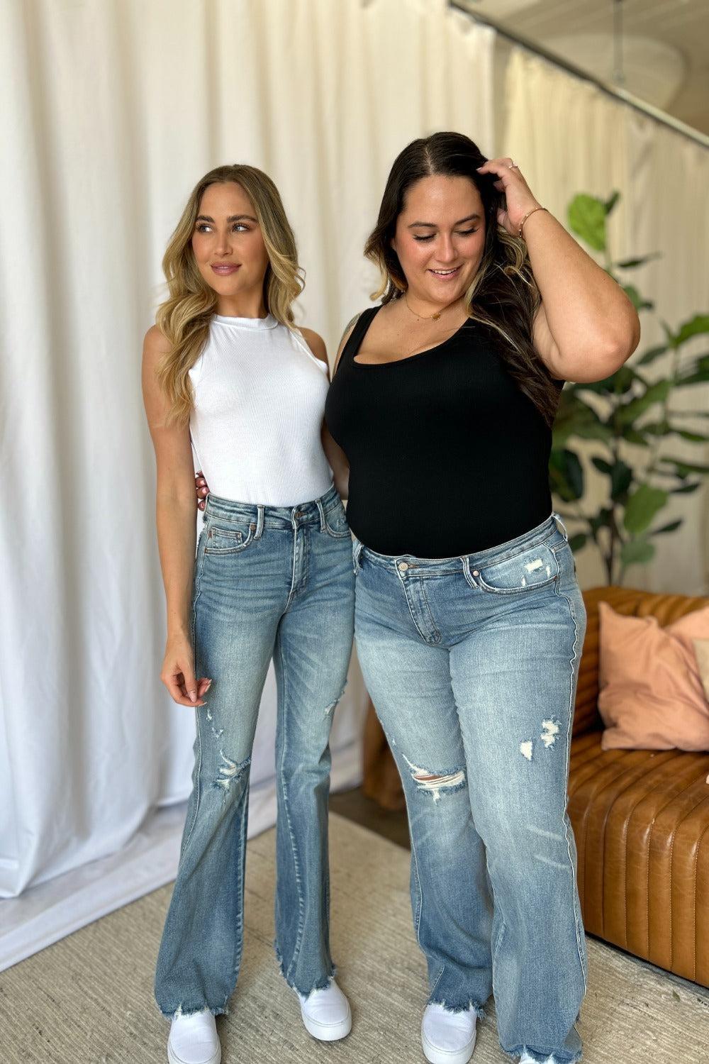 Tandi Mid-Rise Tummy Control Destroy Flare Judy Blue Jeans - ONLINE EXCLUSIVE! Product Image