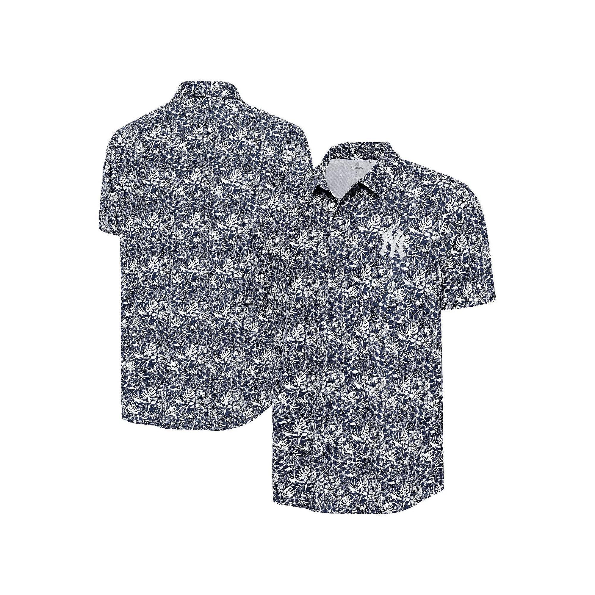 Men's Antigua Navy New York Yankees Resort Button-Up Shirt, Size: Large, Blue Product Image