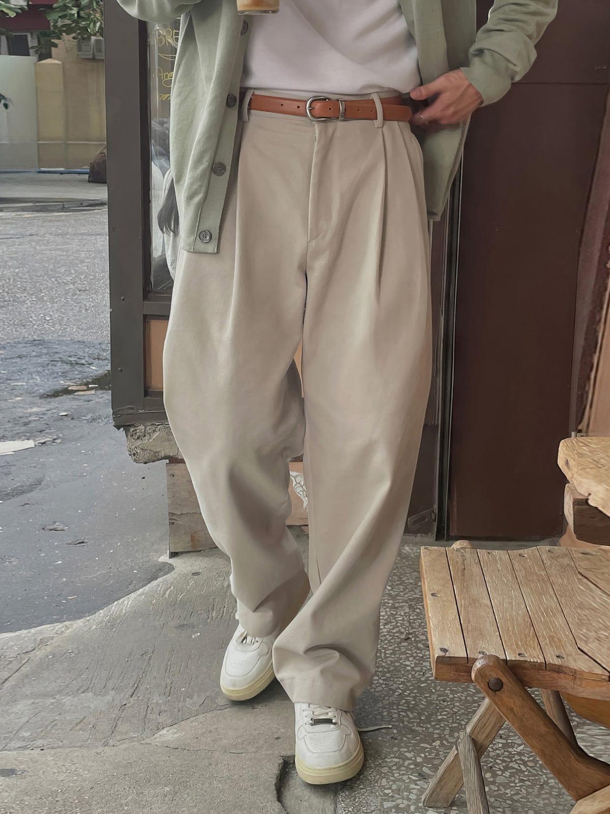 RT No. 13016 PLEATED CREAM STRAIGHT PANTS Product Image