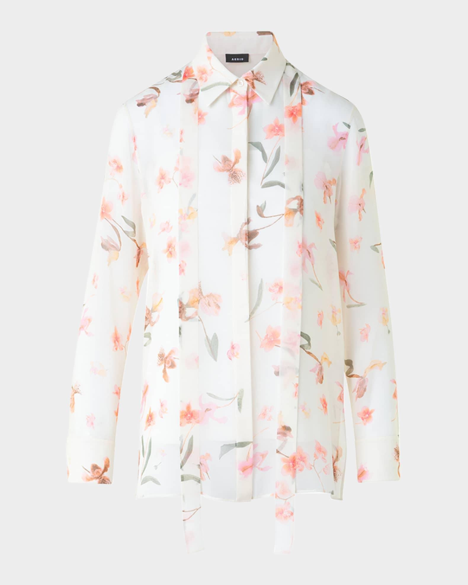 Floral Silk Neck-Tie Blouse Product Image