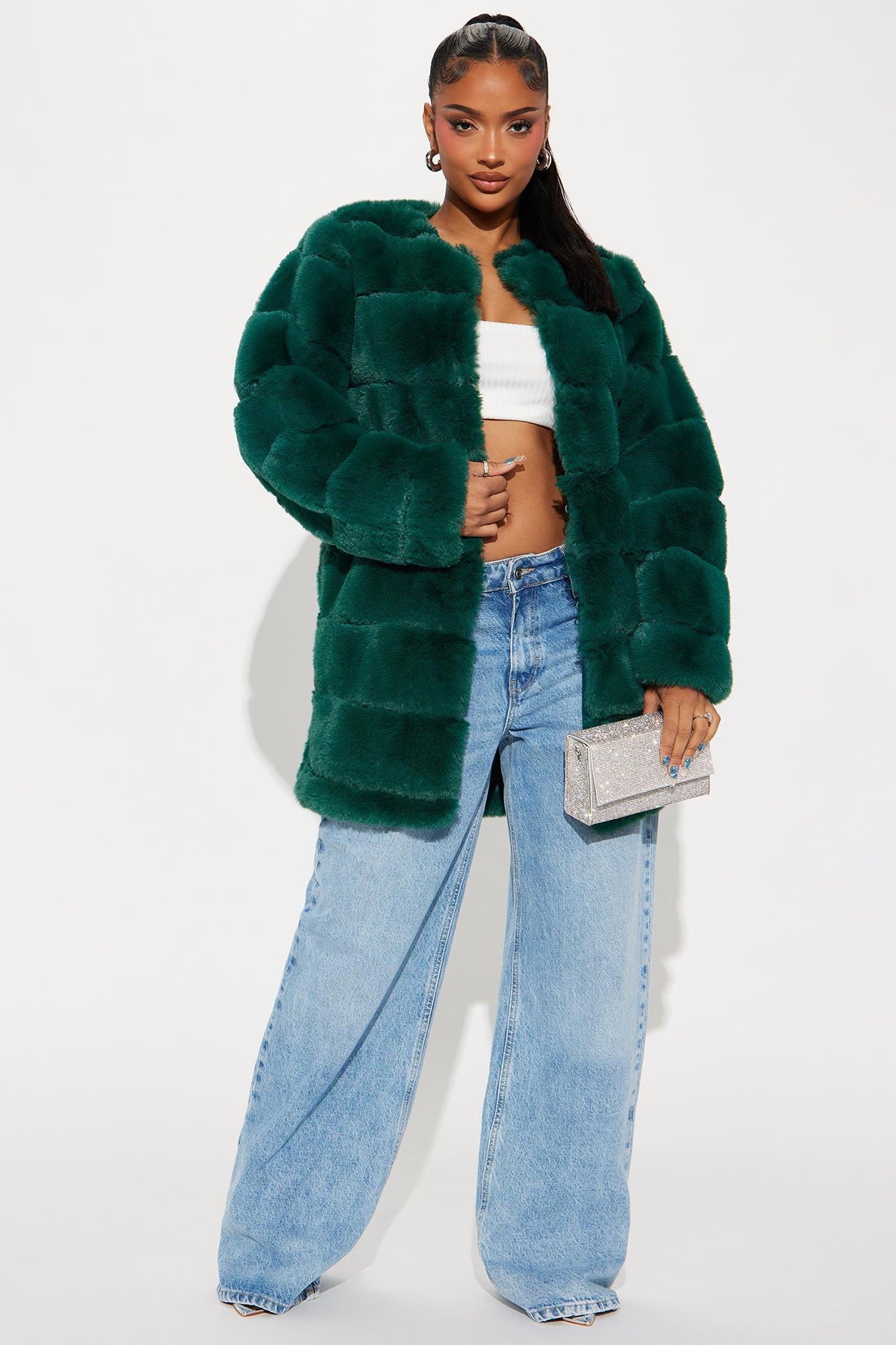 With Love Faux Fur Coat - Hunter Product Image