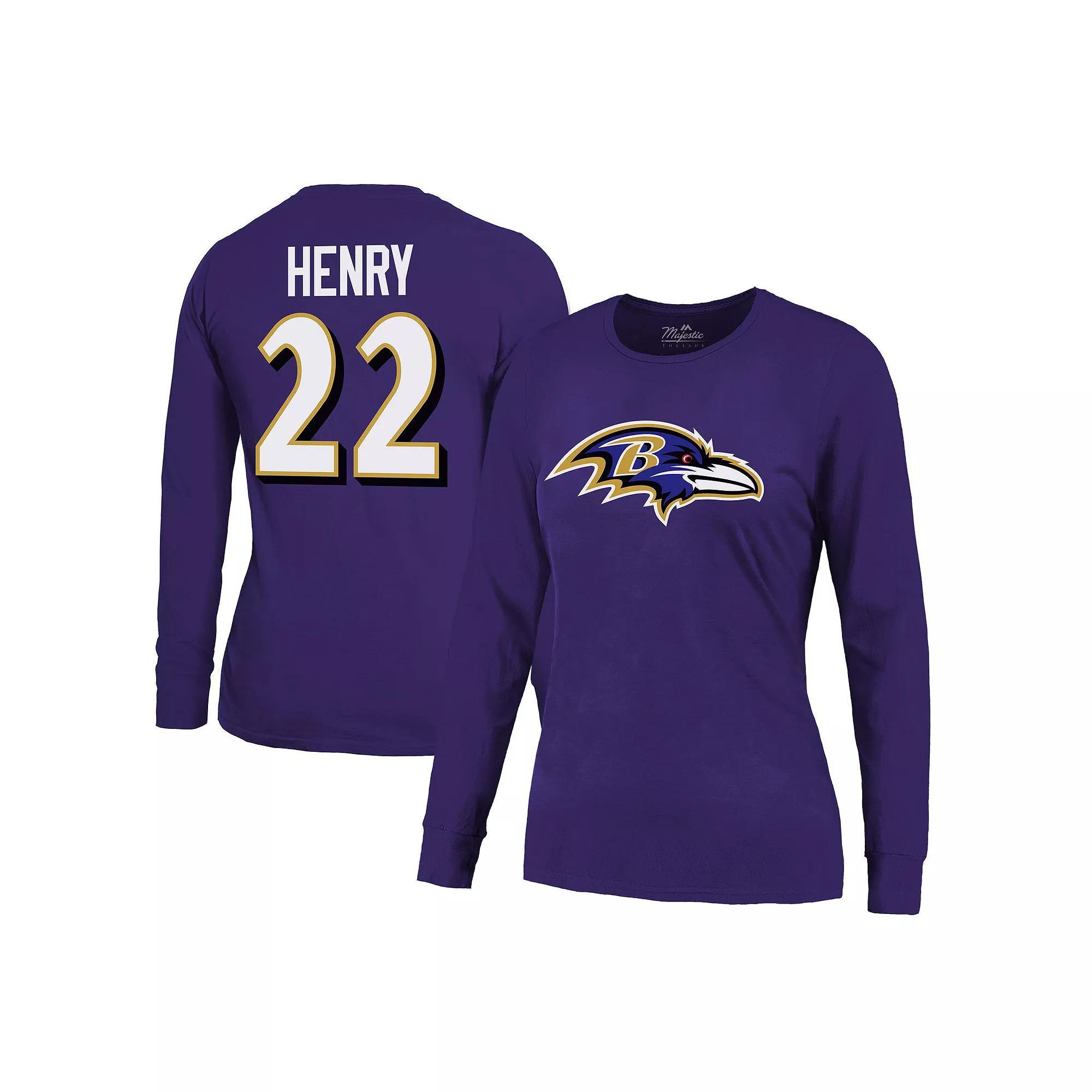 Women's Majestic Threads Derrick Henry Purple Baltimore Ravens Name & Number Long Sleeve T-Shirt, Size: 2XL Product Image