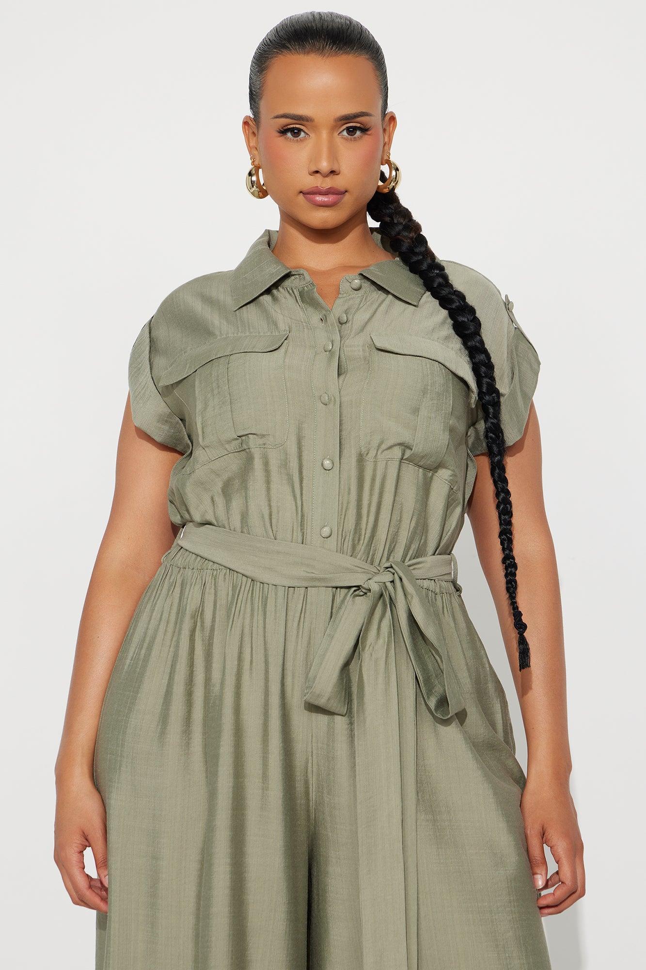 Valentina Linen Wide Leg Jumpsuit - Olive Product Image