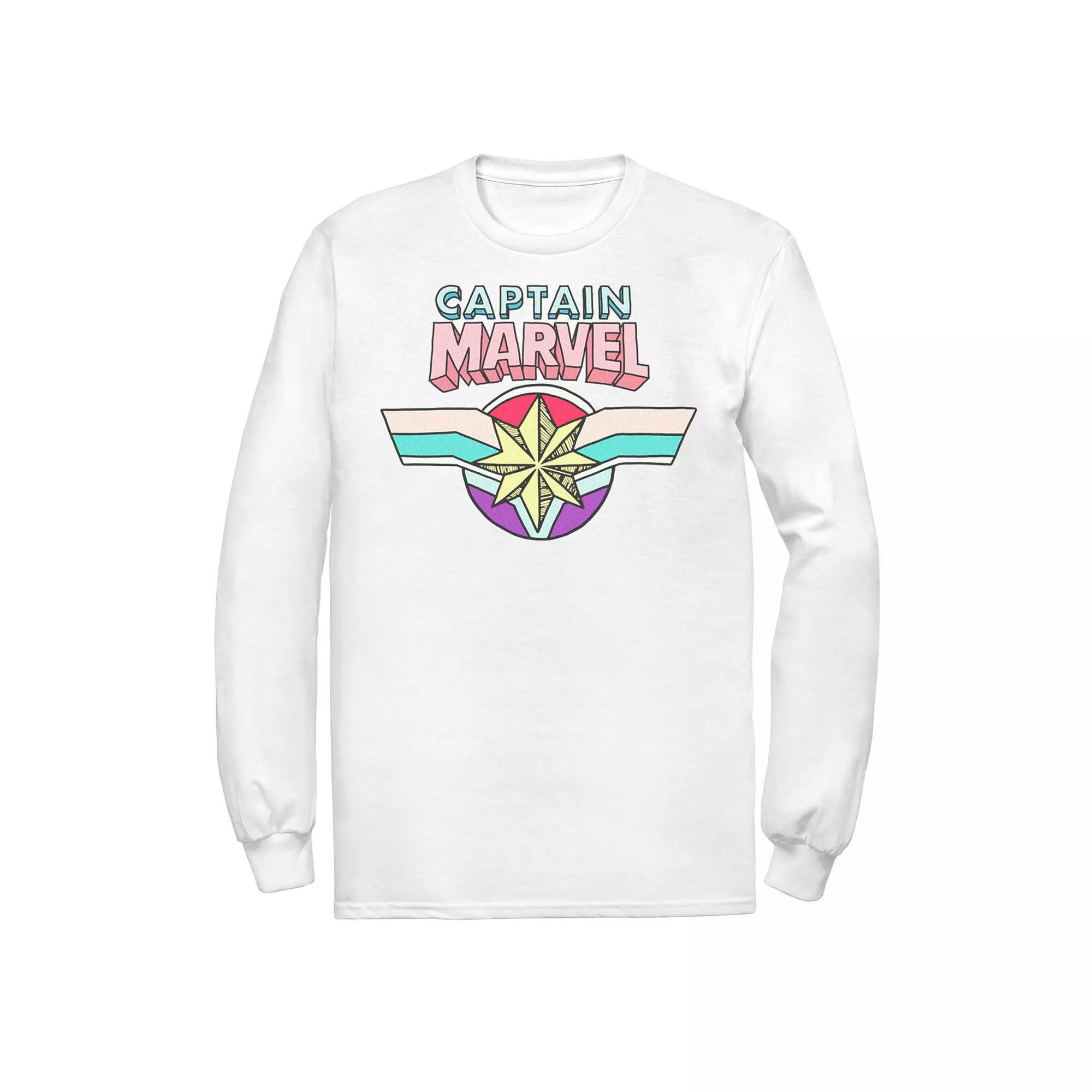 Men's Marvel Captain Marvel Cartoon Style Logo Tee, Size: Large, White Product Image