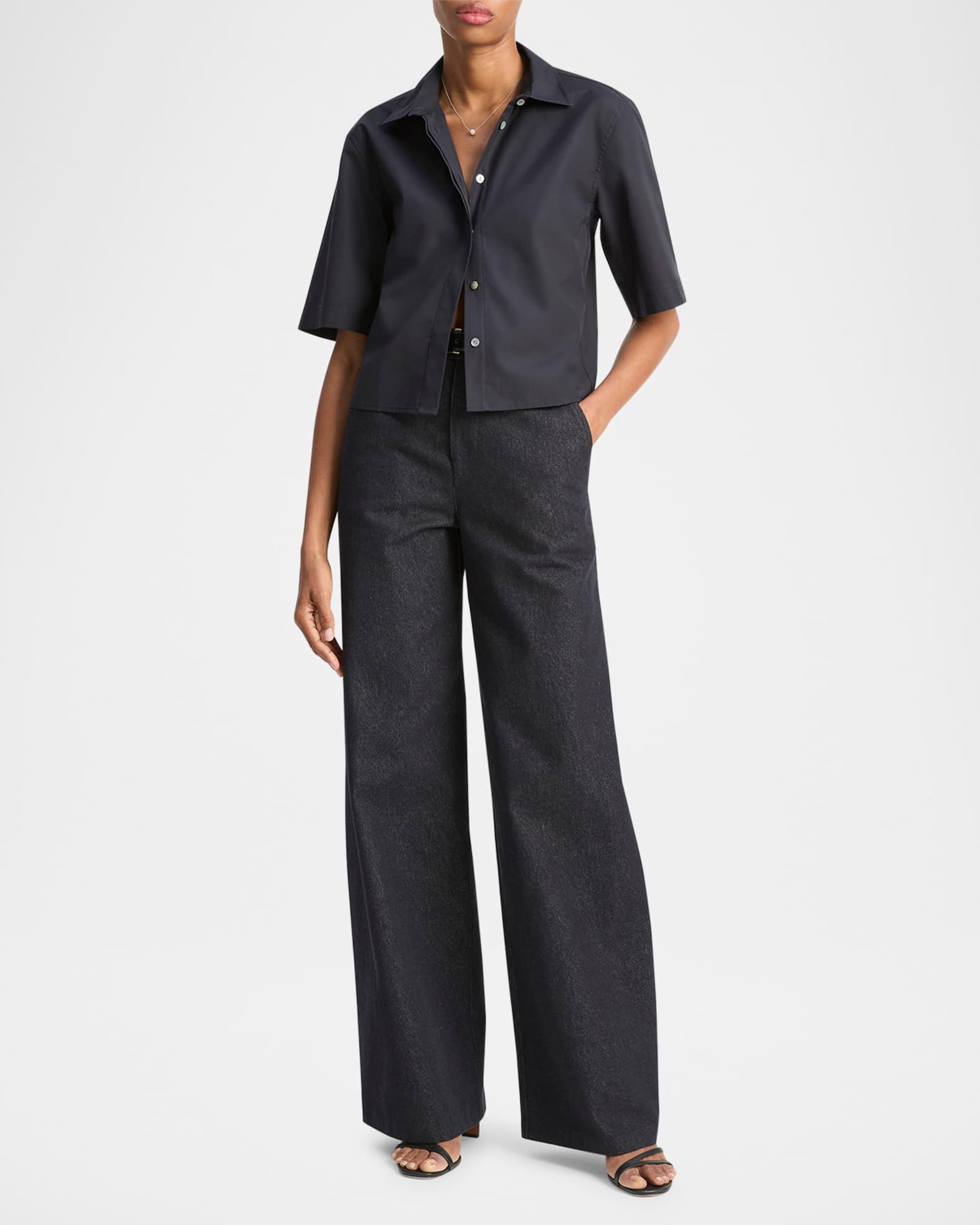 Short-Sleeve Cropped Cotton Shirt Product Image
