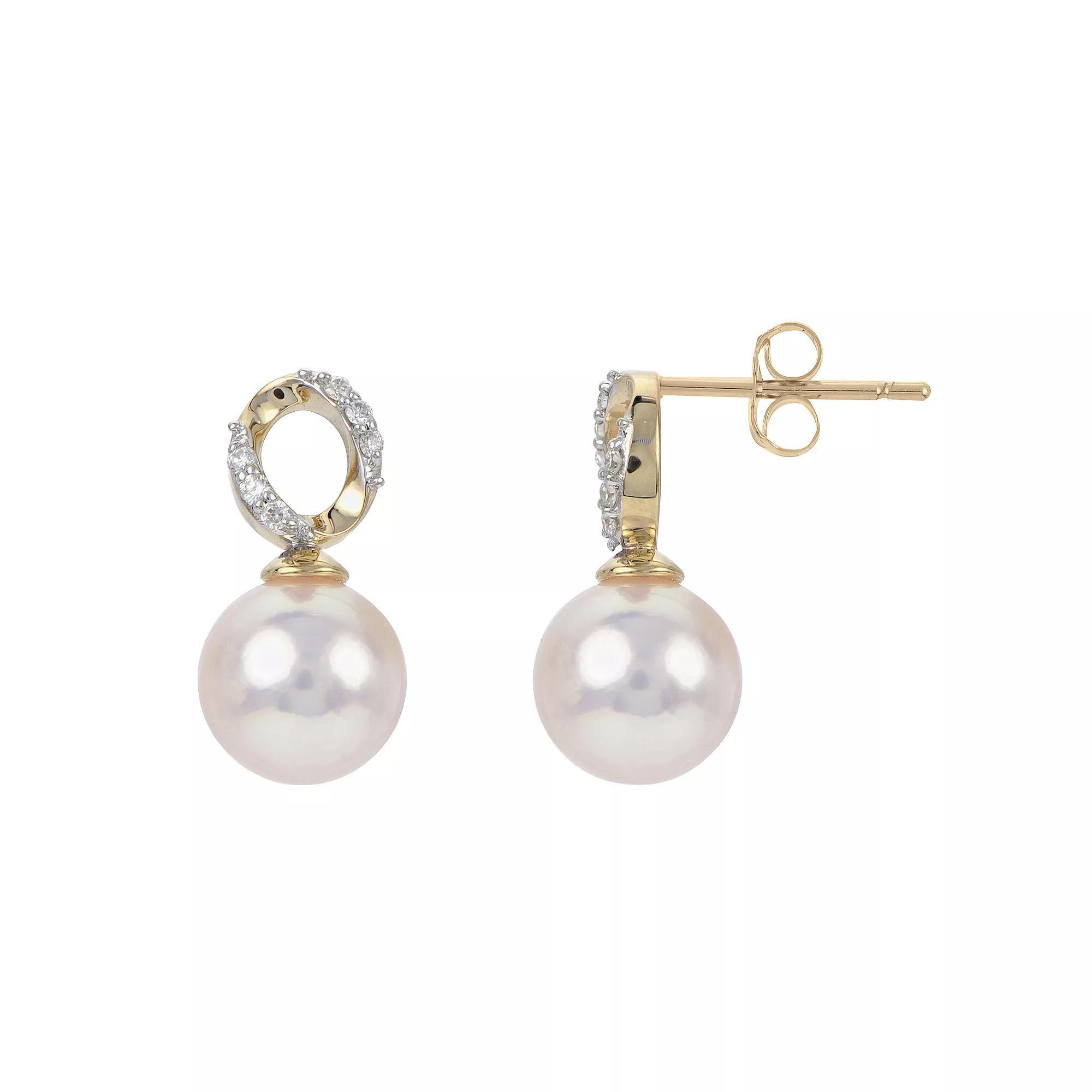 PearLustre by Imperial 14k Gold Akoya Cultured Pearl & Diamond Accent Drop Earrings, Womens Product Image