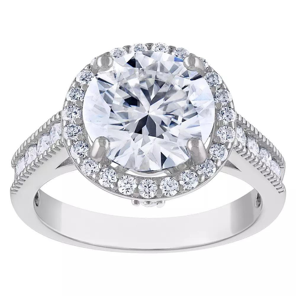 White Lotus Sterling Silver 5 1/5 Carat T.W. Lab-Created Moissanite Engagement Ring, Women's, Size: 8 Product Image