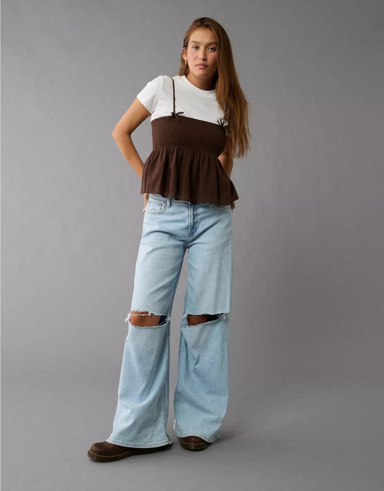AE Smocked Babydoll Bow Tank Top Product Image