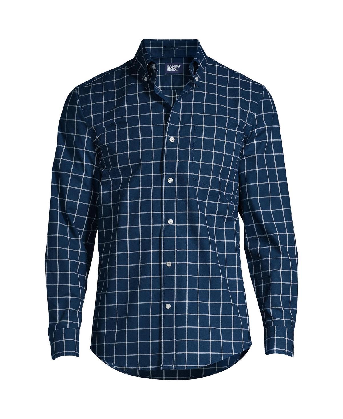 Big & Tall Lands' End Traditional-Fit No-Iron Twill Button-Down Shirt, Men's, Size: Large Tall, White Blue Plaid Product Image