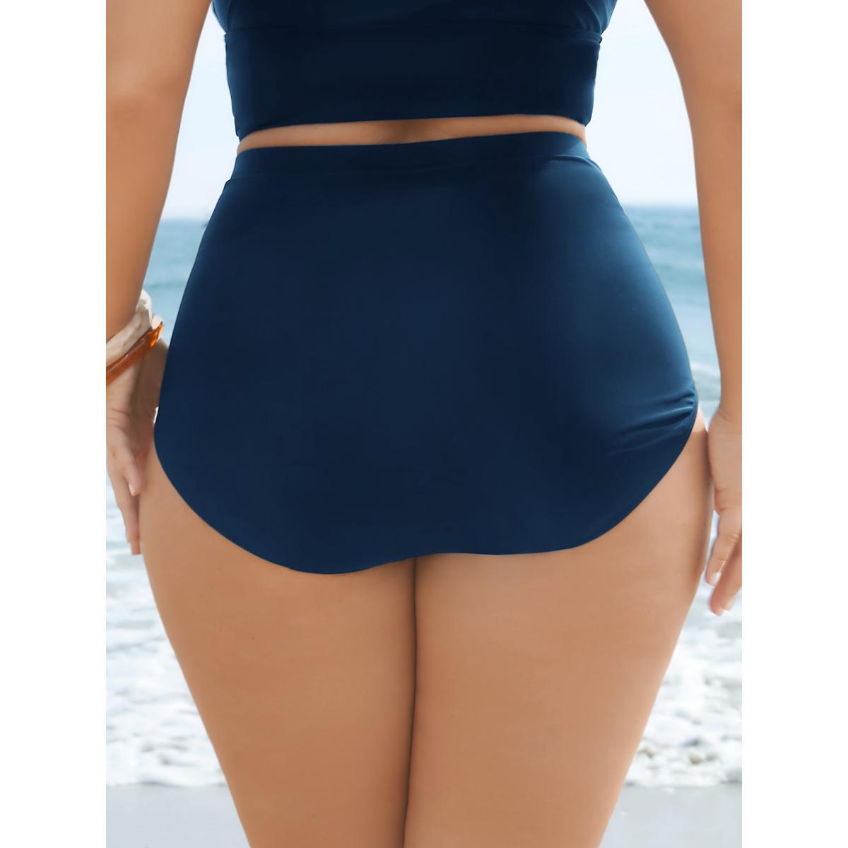 Plus Size High Rise Ruched Plain Swim Bottoms Women's Swimwear Indigo Beach Gathered High stretch Skinny High Rise Curve Swim Bottoms BloomChic 18-20/2X Product Image