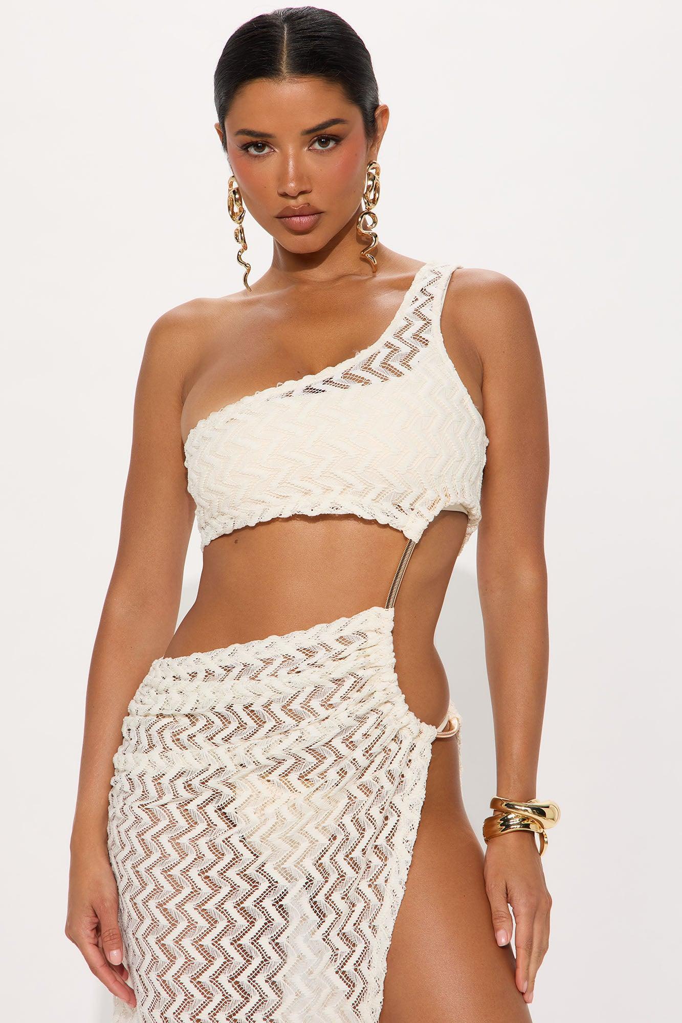 Grecian Isle Hardware Crochet Cutout 3 Piece Bikini Dress Set - Ivory Product Image