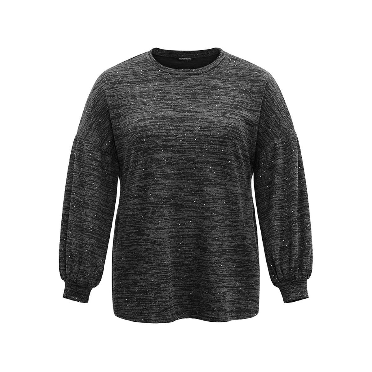 Plus Size Sequin Lantern Sleeve Drop Shoulder Sweatshirt Women DimGray Casual Sequin Round Neck Dailywear Sweatshirts BloomChic 14-16/1X Product Image