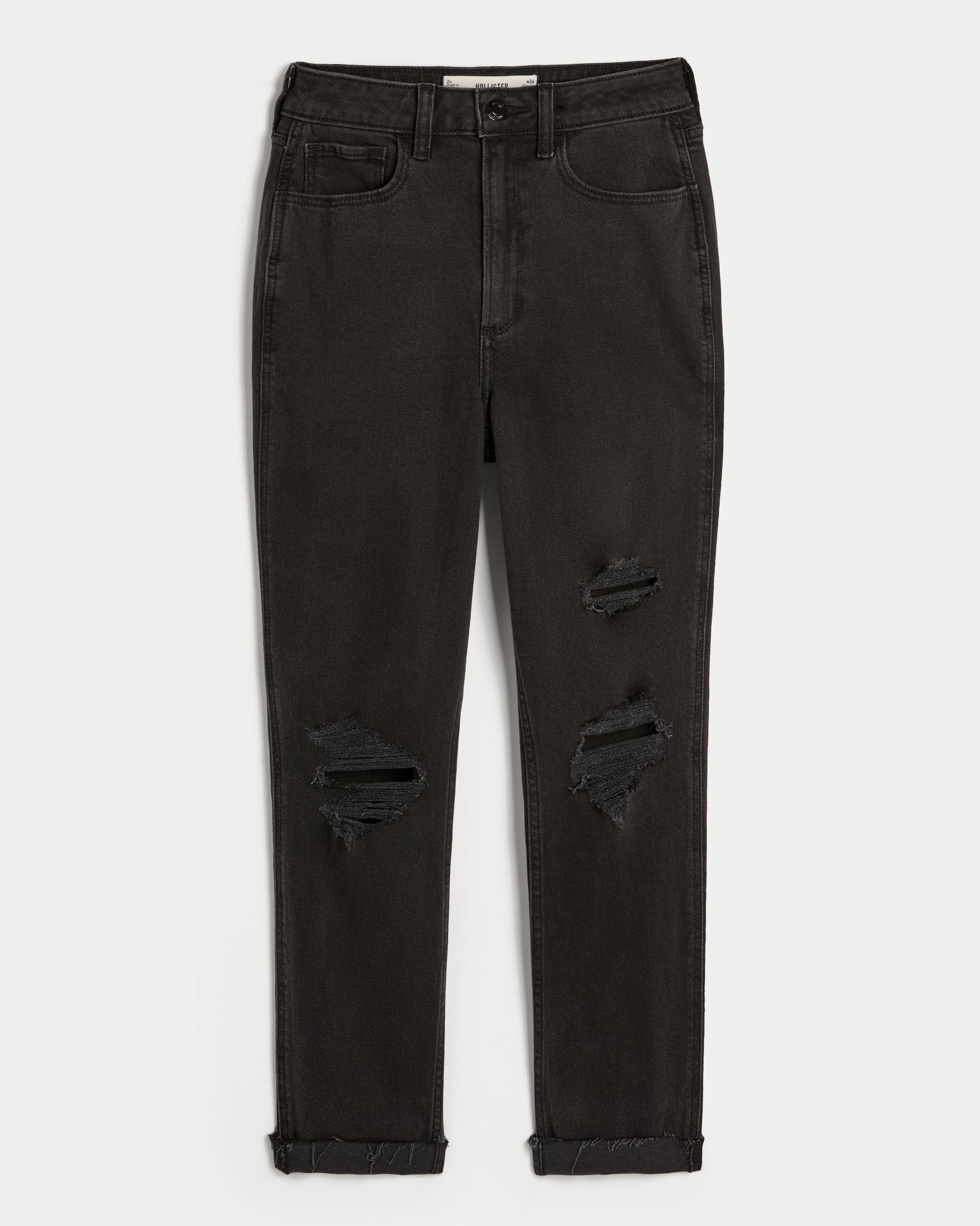 Curvy Ultra High-Rise Ripped Black Mom Jeans Product Image