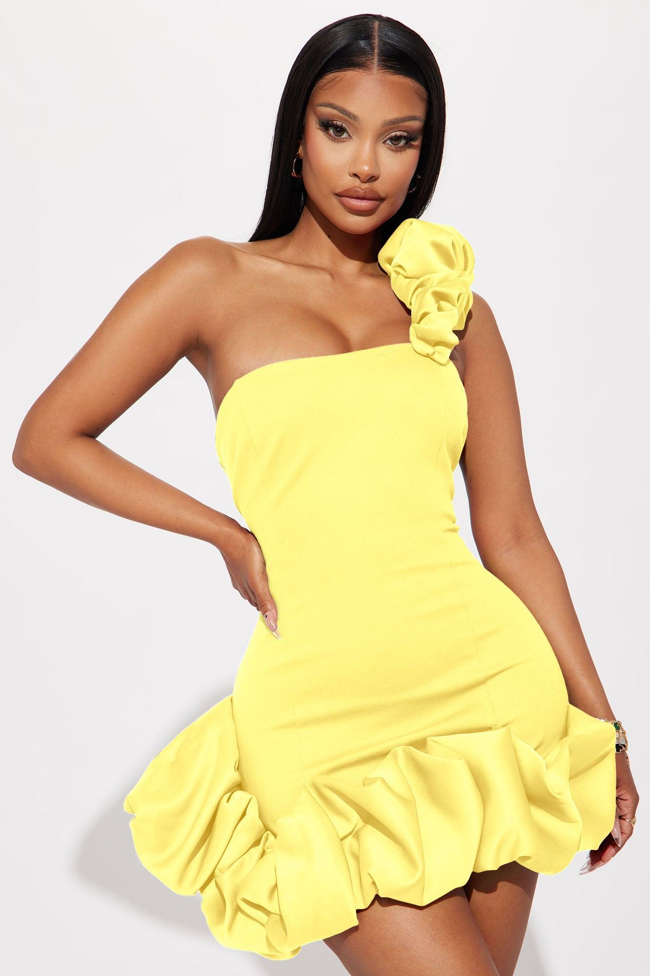 Wilma Ruffle Mini Dress - Butter Yellow Product Image