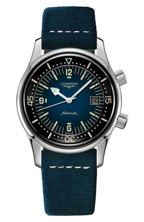 Longines Mens Legend Diver Automatic Blue Leather Strap Watch Product Image