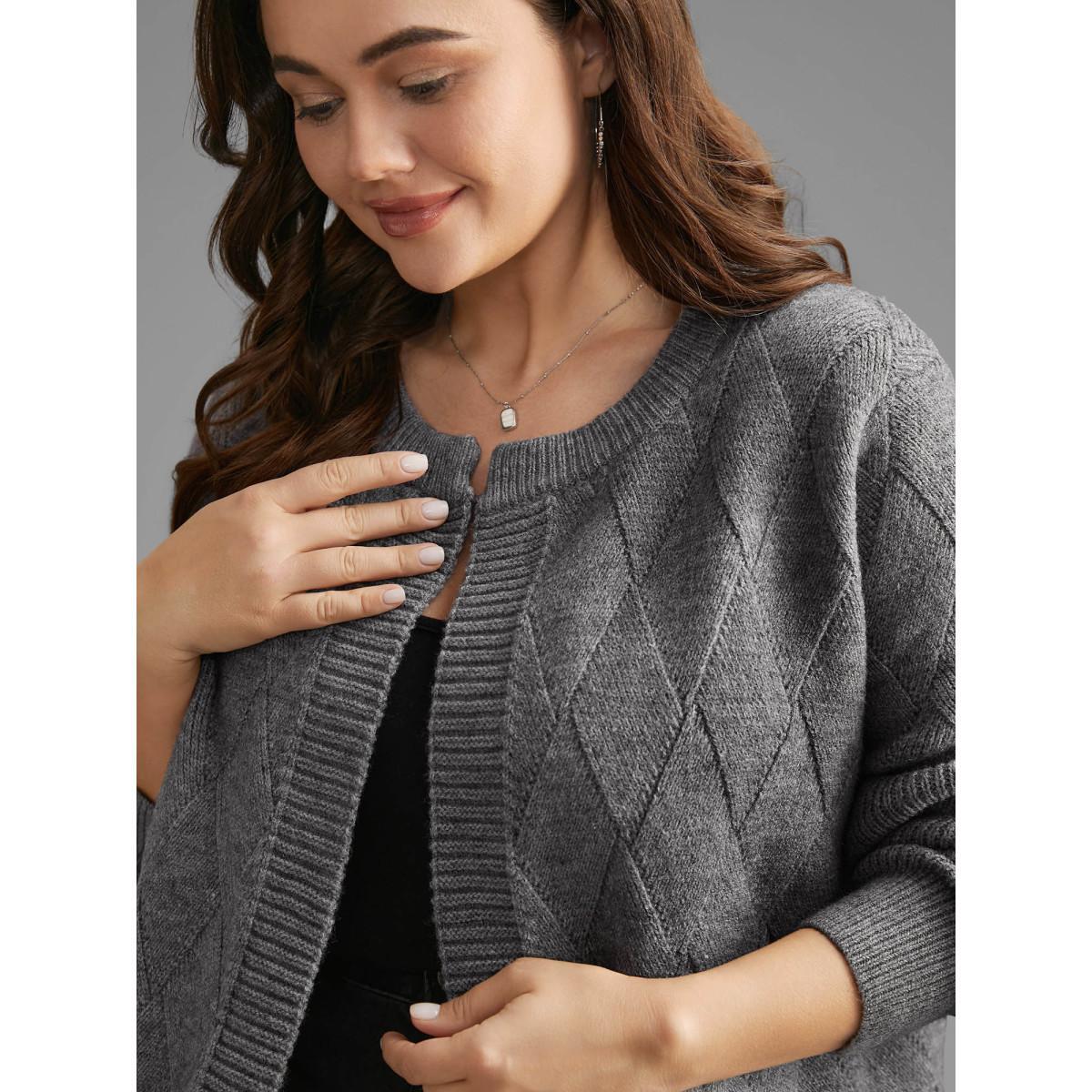 Plus Size Solid Textured Open Front Cardigan Mediumgray Women Casual Loose Long Sleeve Everyday Cardigans BloomChic 18-20/2X Product Image
