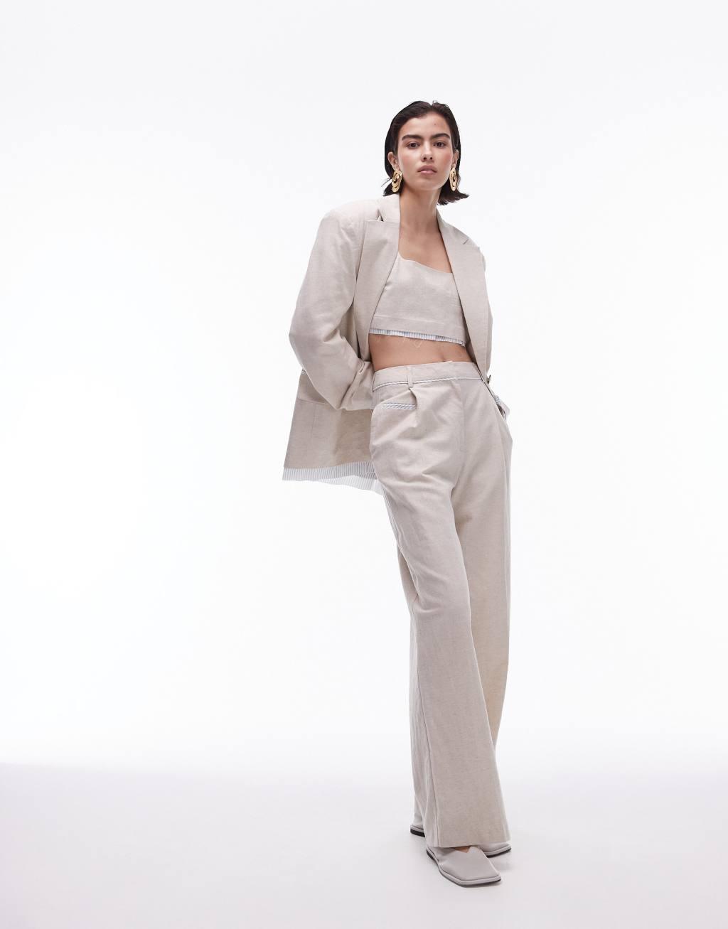 Topshop linen tailored bralette with exposed lining in ecru - part of a set Product Image