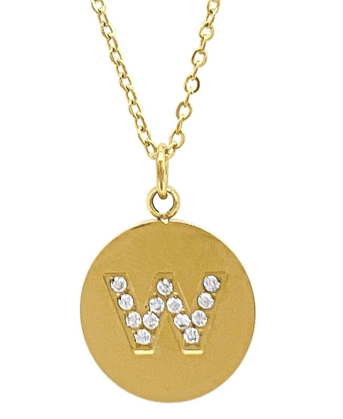 Adornia 14k Gold Plated Cubic Zirconia Engraved Letter Disc Pendant Necklace, Women's, Size: 18", Gold Tone T Product Image