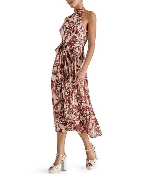 Steve Madden Halter Neck Pleated Rosemary A-Line Midi Dress Product Image