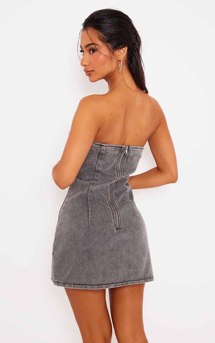 Petite Washed Grey Seam Front Denim Mini Dress Product Image