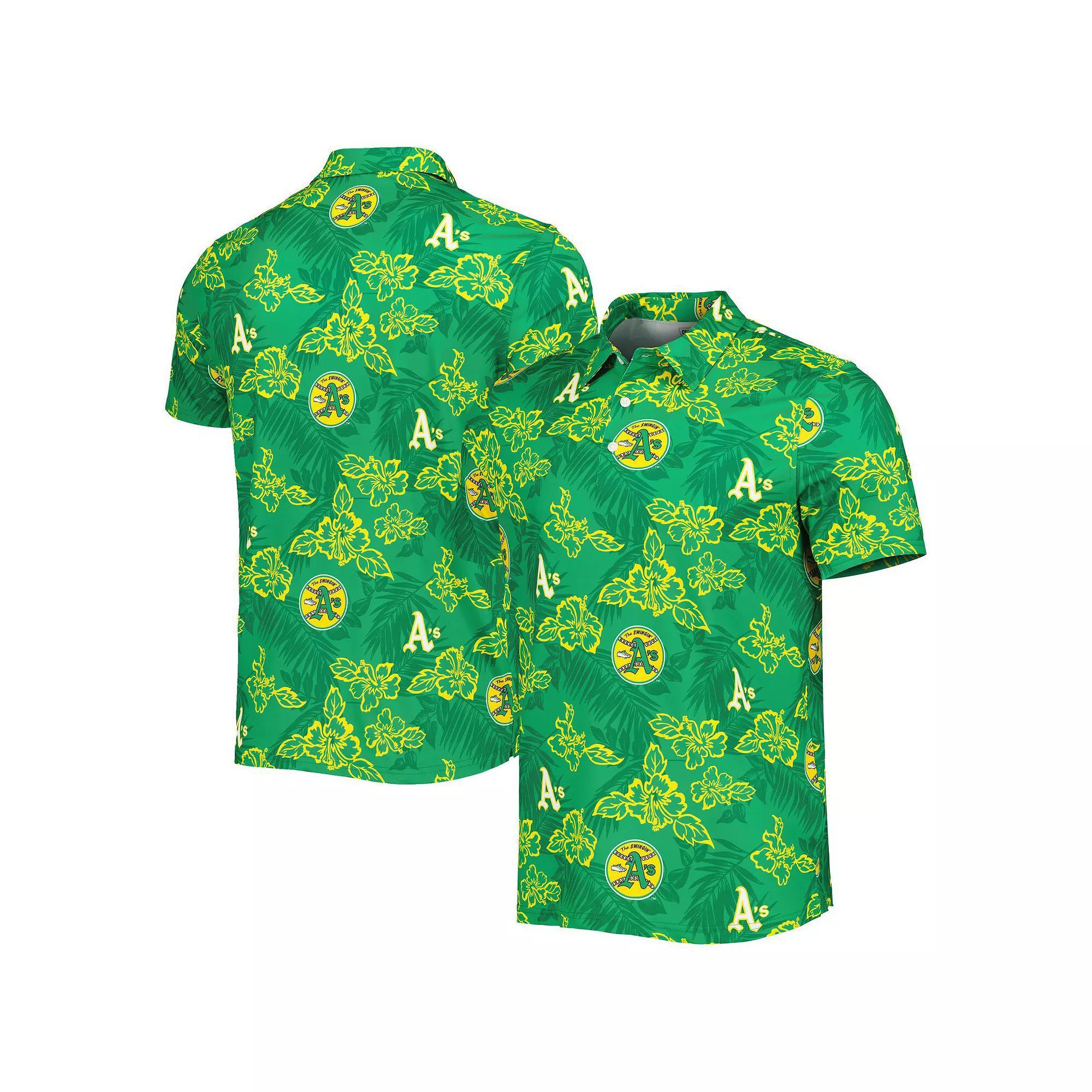 Men's Reyn Spooner Green Oakland Athletics Cooperstown Collection Puamana Print Polo, Size: Large Product Image