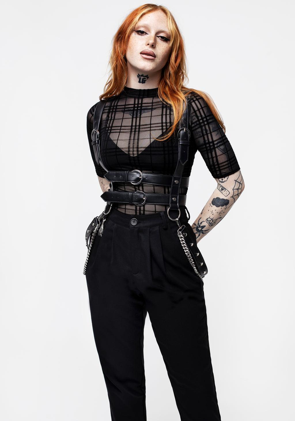 Buffy Check Mesh Short Sleeve Top Product Image