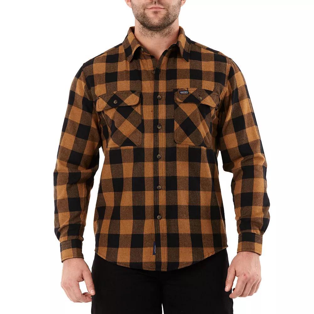 Mens Smiths Workwear Regular-Fit Buffalo Plaid Two-Pocket Flannel Button-Down Shirt Grey Warm Olive Product Image