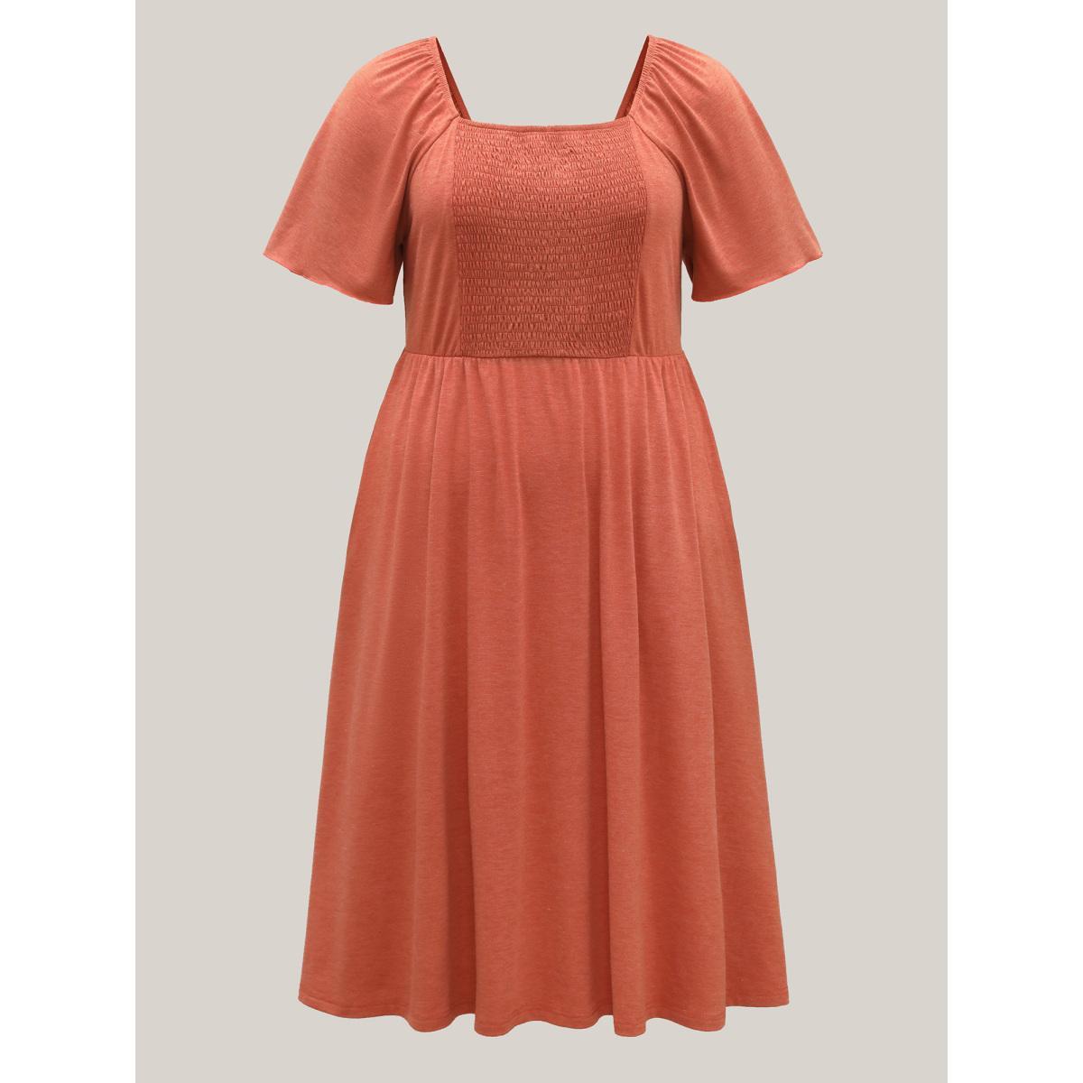 Plus Size Stretchy Shirred Back Tie-Up Midi Dress OrangeRed Women Knit Dresses Bloomchic 12/L Product Image