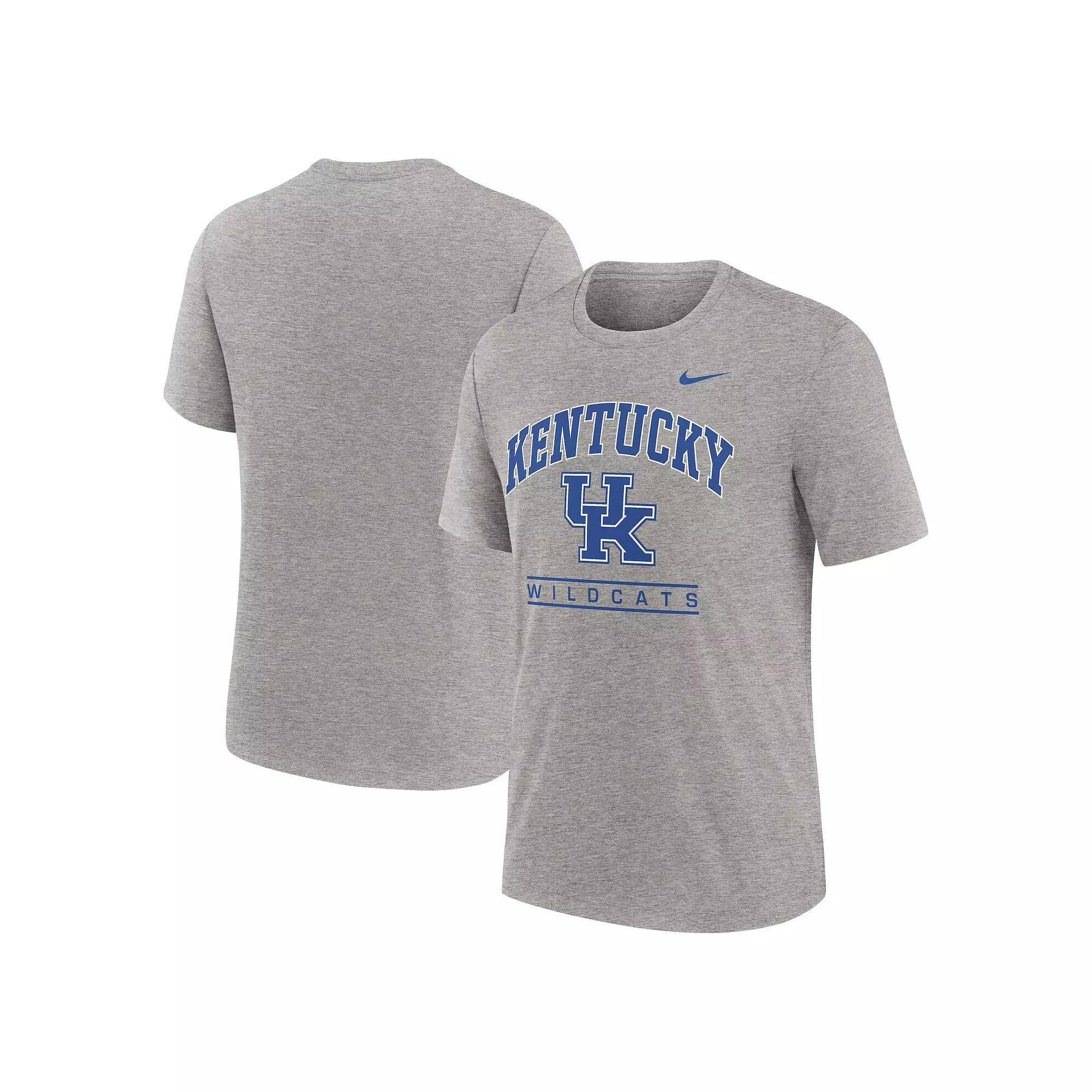 Men's Nike Heather Gray Kentucky Wildcats Arch Over Logo Tri-Blend T-Shirt, Size: Medium, Grey Product Image