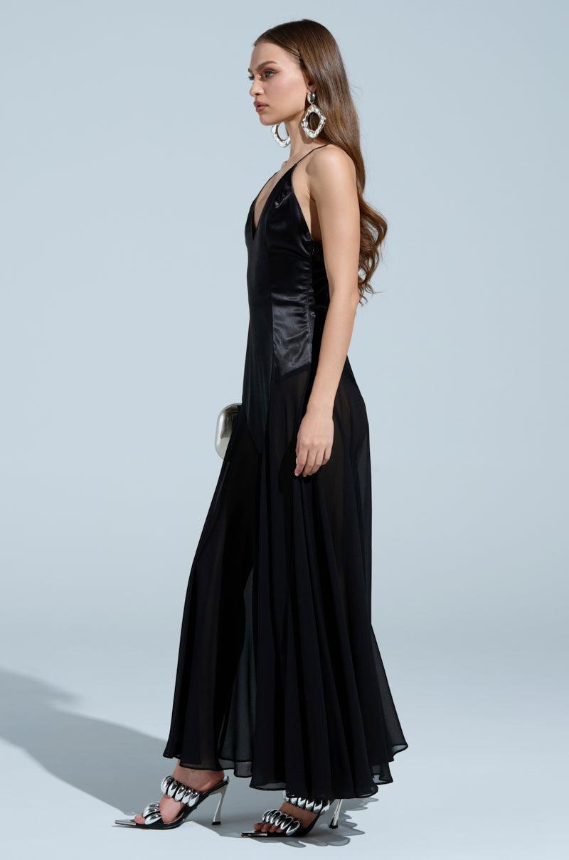 REINA SATIN MESH MAXI DRESS Product Image